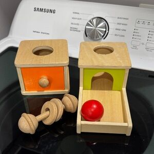 Montessori Wooden Learning Toy Set - Orange, Green, Red bal